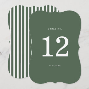 Numéro de table découpé Cabana rayé vert foncé