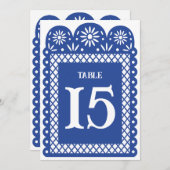 Numéro de table découpé en papier mexicain bleu (Devant / Derrière)