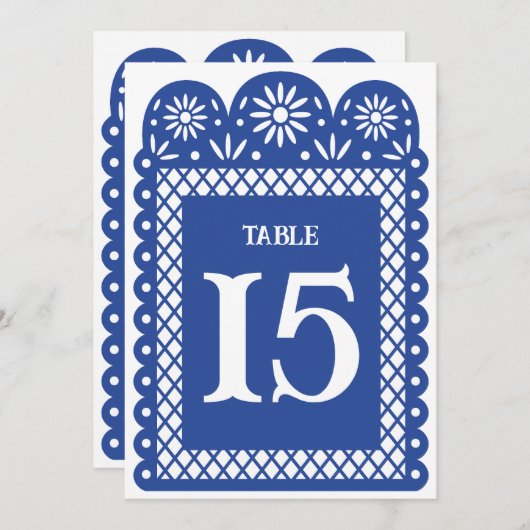 numéro de table découpé en papier mexicain bleu (Devant / Derrière)