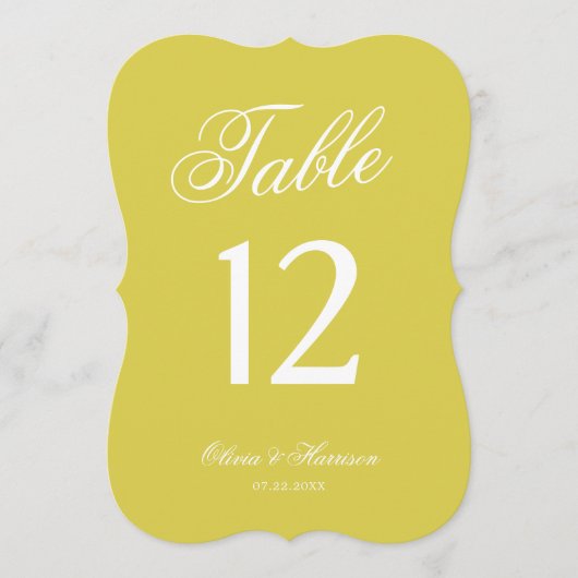 Numéro de table découpé Jaune Mariage Citron (Devant)