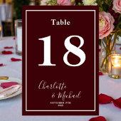 Numéro De Table Deep Burgundy Script Minimalist Wedding