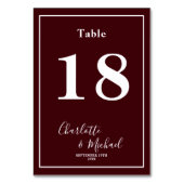 Numéro De Table Deep Burgundy Script Minimalist Wedding (Par défaut)