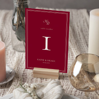 Numéro De Table Deep Burgundy Script Wedding