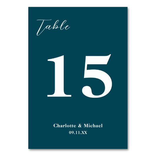Numéro De Table Deep Teal Minimalist Wedding (Par défaut)