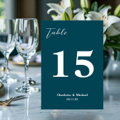 Numéro De Table Deep Teal Minimalist Wedding