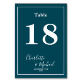 Numéro De Table Deep Teal Script Minimalist Wedding (Dos)