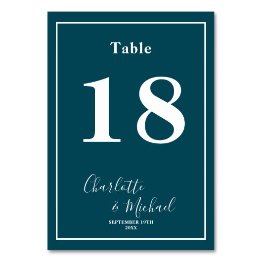 Numéro De Table Deep Teal Script Minimalist Wedding (Par défaut)