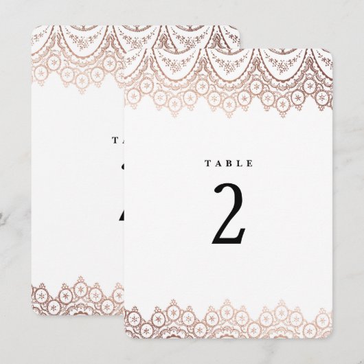Numéro de table délicat en or rose avec dentelle (Devant / Derrière)