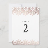 Numéro de table délicat en or rose avec dentelle (Dos)