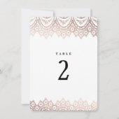 Numéro de table délicat en or rose avec dentelle (Devant)