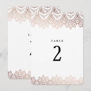 Numéro de table délicat en or rose avec dentelle