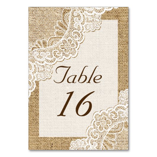 Numéro De Table Dentelle blanche rustique sur burlap mariage numér (Dos)