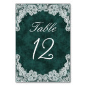Numéro De Table Dentelle blanche sur Emerald Green Faux Velvet (Dos)