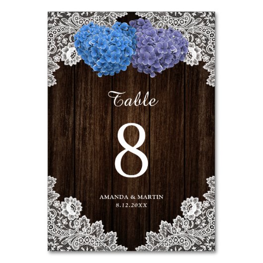 Numéro De Table Dentelle de bois bleu et violet rustique (Dos)