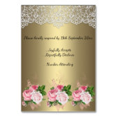 Numéro De Table Dentelle de bouquet or floral RSVP (Dos)