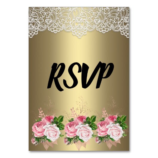 Numéro De Table Dentelle de bouquet or floral RSVP (Par défaut)