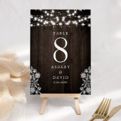 Numéro De Table Dentelle Et Chaîne De Bois Éclairent Mariage Rusti