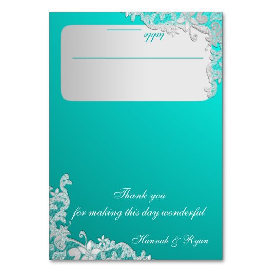 Numéro De Table Dentelle florale turquoise et argentée (Par défaut)