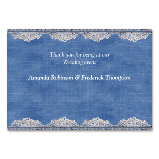 Numéro De Table Dentelles et perles texturées Denim (Dos)