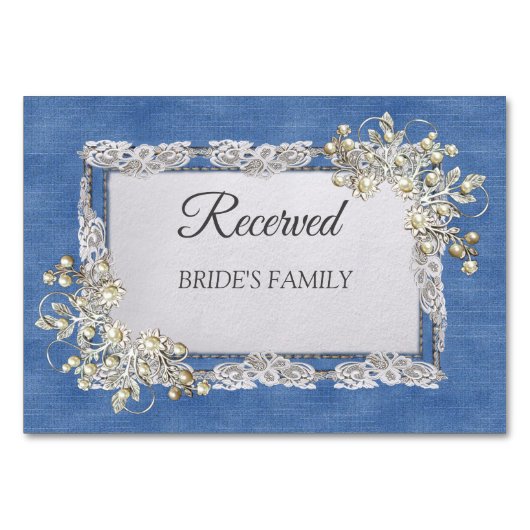 Numéro De Table Dentelles et perles texturées Denim (Devant)