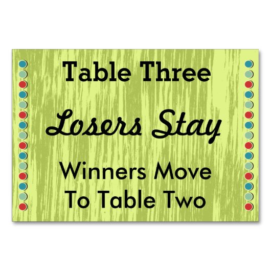 Numéro de table des points Bunco carte #3 (Dos)