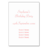 Numéro De Table Design rose (Dos)