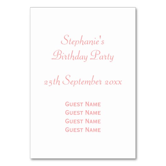 Numéro De Table Design rose (Dos)