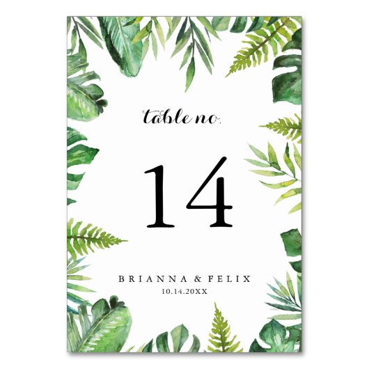 Numéro De Table Destination Tropical Greenery Mariage de calligrap (Dos)