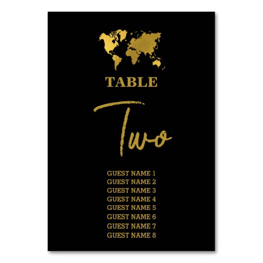 Numéro De Table Destination Wedding World Passport Black Gold (Dos)