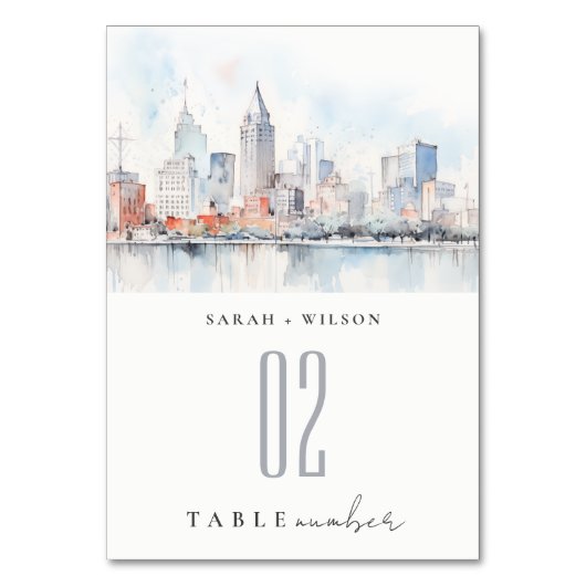 Numéro De Table Detroit Michigan Watercolor Landscape Wedding (Par défaut)