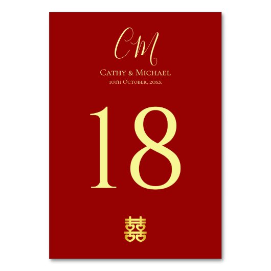 Numéro De Table Deux initiales mariage chinois moderne rouge (Dos)