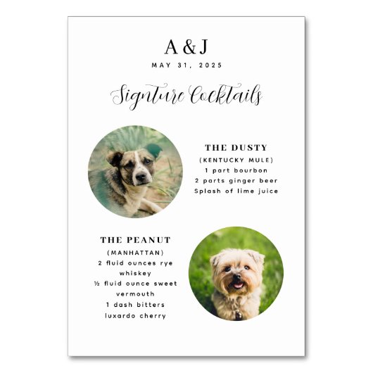 Numéro De Table Deux recettes et Photos Mariage Signature Menu Boi (Dos)