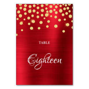 Numéro De Table Diamants en or faux brillant Satin rouge Feuille
