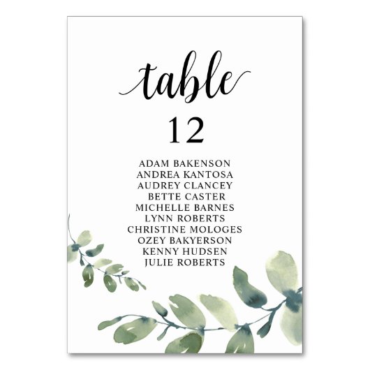 Numéro De Table Dîner mariage, Eucalyptus Invités Sièges Graphique (Par défaut)