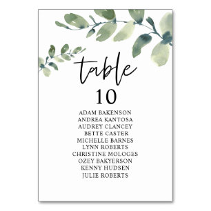 Numéro De Table Dîner mariage, Eucalyptus Invités Sièges Graphique