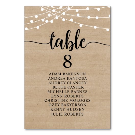 Numéro De Table Dîner mariage, Invités Rustiques Sièges Tableau Ta (Dos)