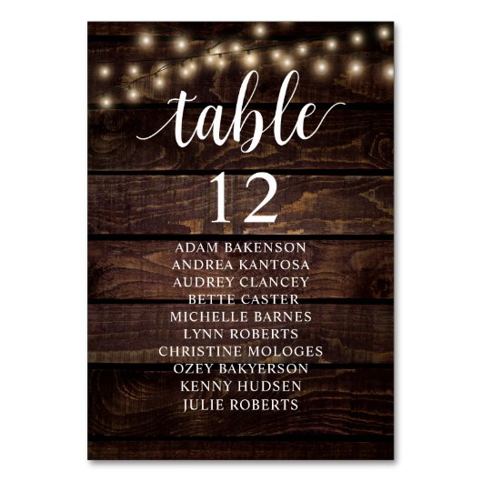 Numéro De Table Dîner mariage, Invités Rustiques Sièges Tableau Ta (Par défaut)