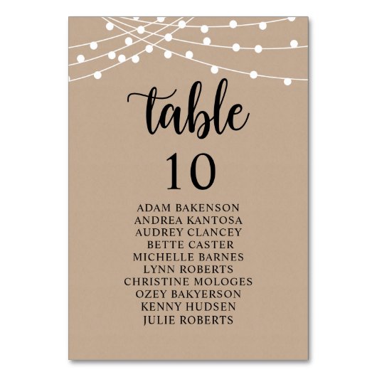 Numéro De Table Dîner mariage, Invités Rustiques Sièges Tableau Ta (Dos)