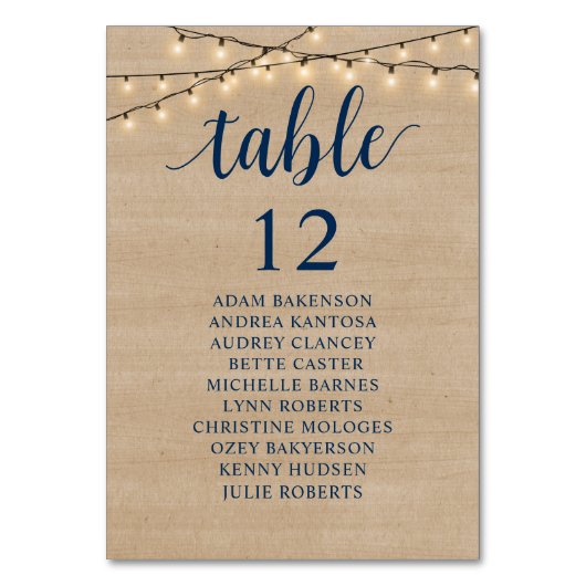 Numéro De Table Dîner mariage, Invités Rustiques Tableau De assise (Par défaut)