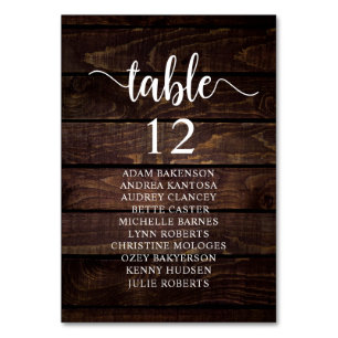 Numéro De Table Dîner mariage, Invités Rustiques Tableau De assise