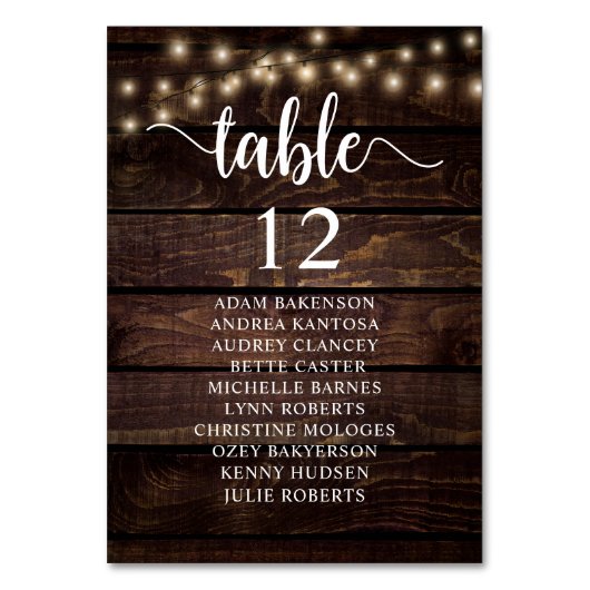 Numéro De Table Dîner mariage, Invités Rustiques Tableau De assise (Par défaut)