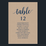 Numéro De Table Dîner mariage, Table Brown Kraft Seating Chart Nu<br><div class="desc">Dîner mariage Carte de tableau de table d'hôtes,  thèmes de Kraft Brown rustique moderne,  Police bleue marine. Customisez le texte et / ou retirez et remplissez avec votre thème de mariage.</div>