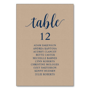 Numéro De Table Dîner mariage, Table Brown Kraft Seating Chart Nu