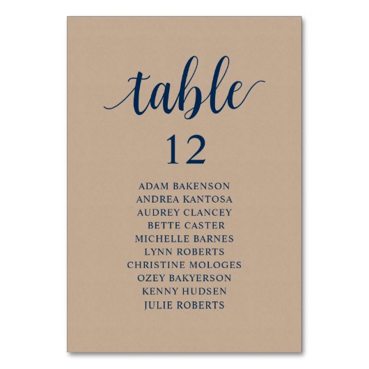 Numéro De Table Dîner mariage, Table Brown Kraft Seating Chart Nu (Dos)