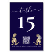 Numéro De Table Dinosaur Mariage Navy Blue QR Code pour les photos (Dos)