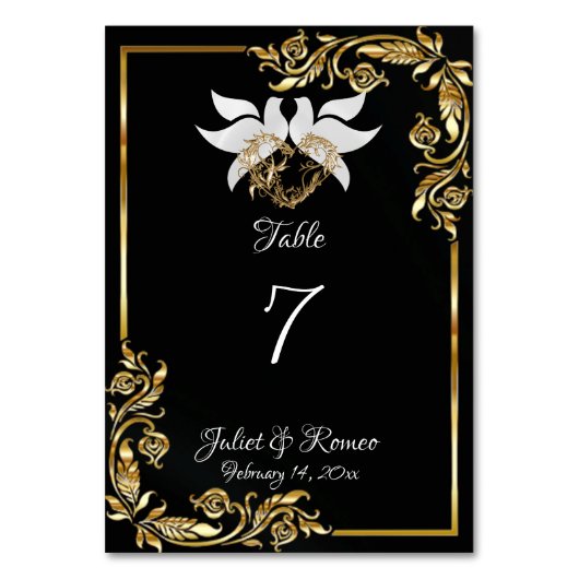 Numéro De Table Doses, Coeur & Gold Frame sur Black (Par défaut)