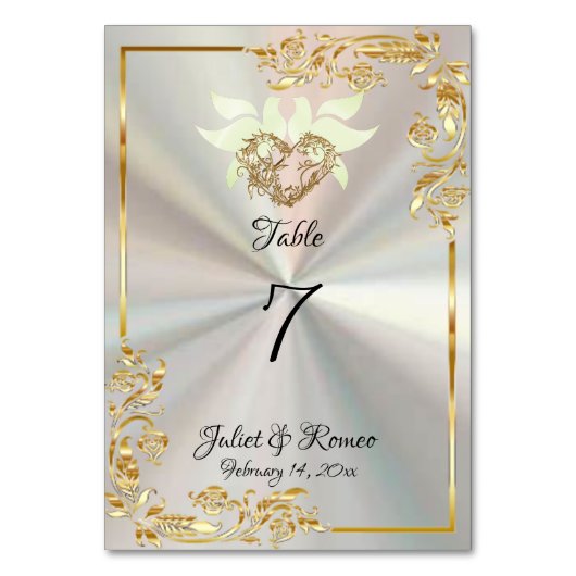Numéro De Table Doses, Coeur & Gold Frame sur perle blanche (Dos)