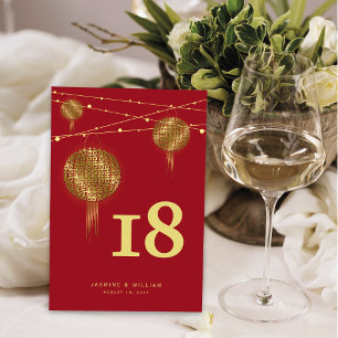 Numéro De Table Double Bonheur Golden Lanterns Mariage chinois
