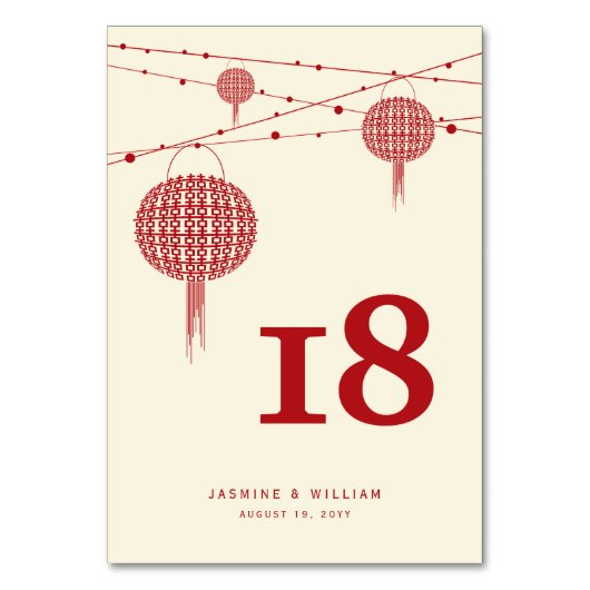 Numéro De Table Double Bonheur Red Lanterns Chic Mariage chinois (Dos)