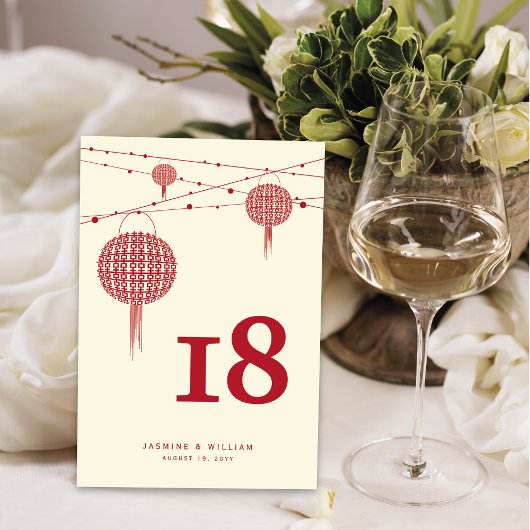 Numéro De Table Double Happiness Lanternes Rouges Mariage Chic Chi